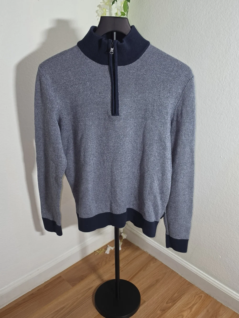 Ben Sherman Men's Zip-Neck Sweater in Navy and Heather Gray